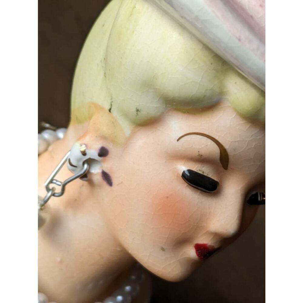 Vintage '50s Japan MINI Lady Head Vase Pearl Earrings - Picture 10 of 11